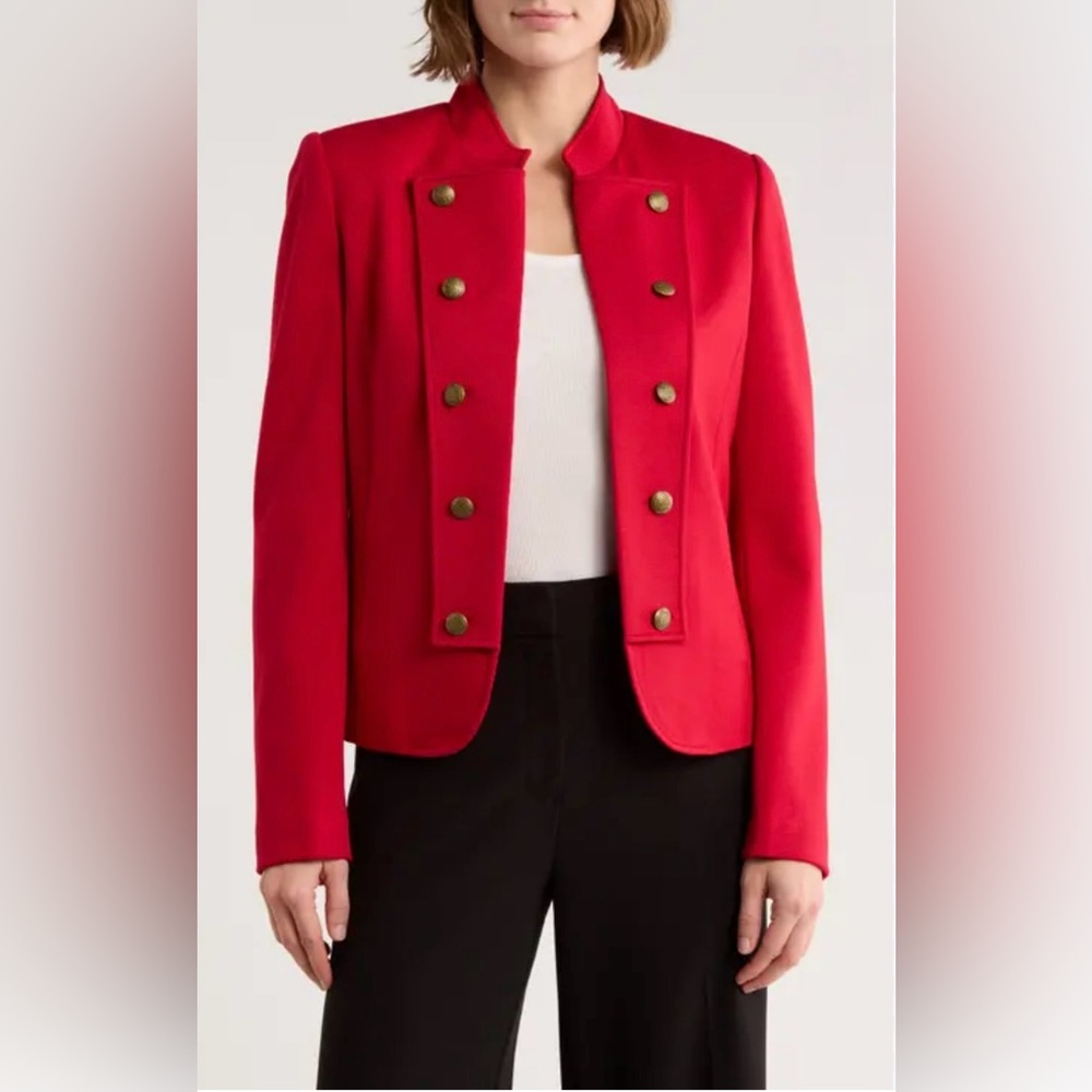 Tommy Hilfiger Red Military-Style Double-Breasted Jacket